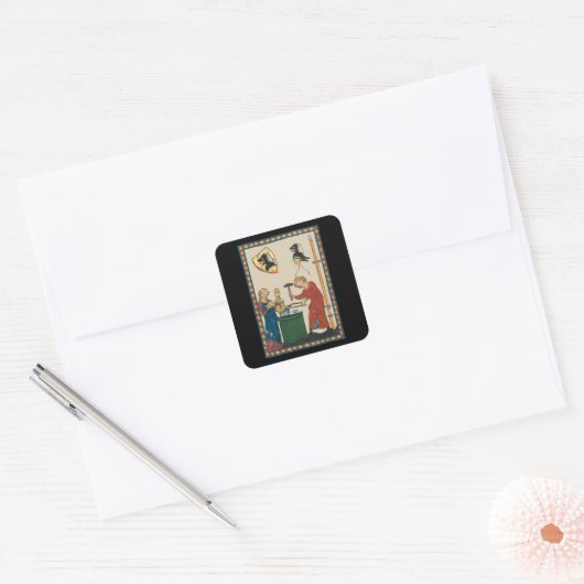 Blacksmith Forging Helmet middeleeuwse kunst Vierkante Sticker (Envelop)