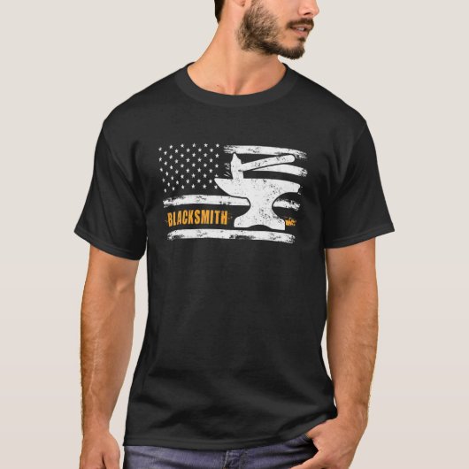 Blacksmith Hammer Anvil vlag Flag Knife Maker Stee T-shirt (Voorkant)