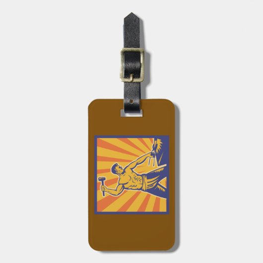 Blacksmith Hammering Retro Strongman Labor Bagagelabel (Voorkant verticaal)