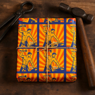 Blacksmith Hammering Retro Strongman Labor Cadeaupapier