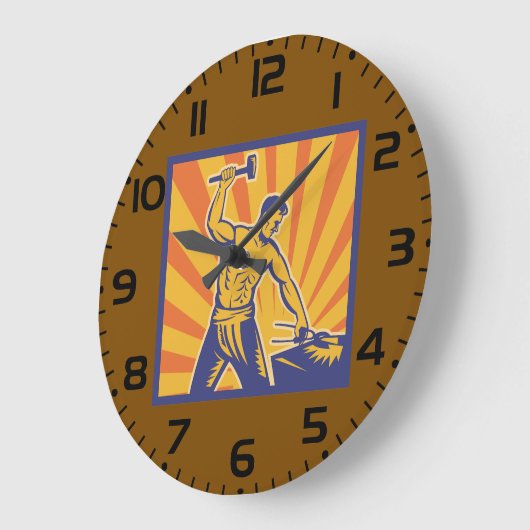 Blacksmith Hammering Retro Strongman Labor Grote Klok (Hoek)