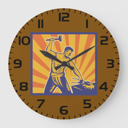 Blacksmith Hammering Retro Strongman Labor Grote Klok (Voorkant)