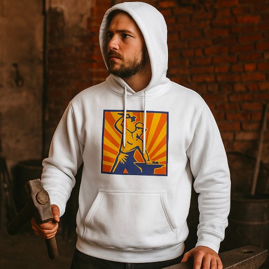 Blacksmith Hammering Retro Strongman Labor Hoodie