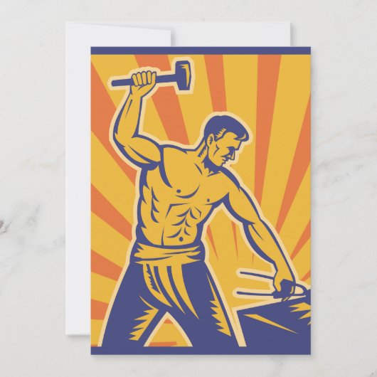 Blacksmith Hammering Retro Strongman Labor Kaart (Voorkant)