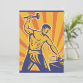 Blacksmith Hammering Retro Strongman Labor Kaart (Staand voorkant)