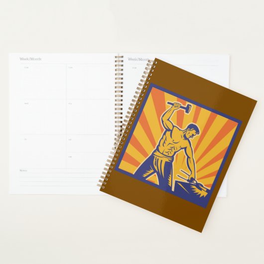 Blacksmith Hammering Retro Strongman Labor Planner (Display)