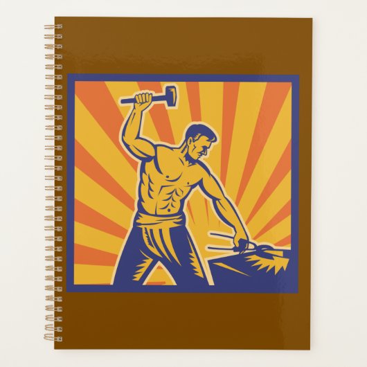 Blacksmith Hammering Retro Strongman Labor Planner (Voorkant)