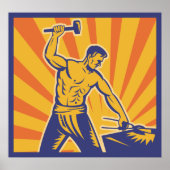 Blacksmith Hammering Retro Strongman Labor Poster (Voorkant)