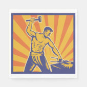 Blacksmith Hammering Retro Strongman Labor Servet (Voorkant)
