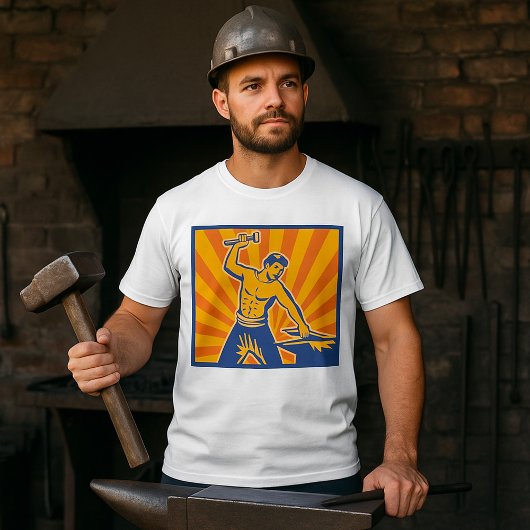 Blacksmith Hammering Retro Strongman Labor T-shirt