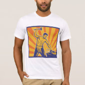 Blacksmith Hammering Retro Strongman Labor T-shirt (Voorkant)