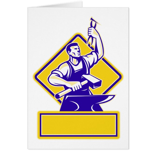 Blacksmith Holding Hammer met Anvil Retro (Voorkant)