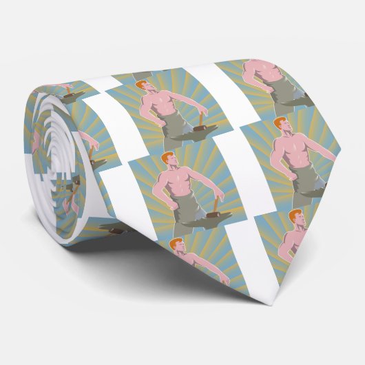 Blacksmith met Hammer en Anvil Retro Style Stropdas (Opgerold)