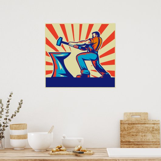 Blacksmith-werker met hamer en aambeeld poster (Keuken)