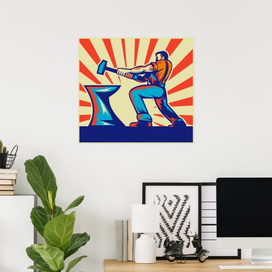 Blacksmith-werker met hamer en aambeeld poster (Thuiskantoor)