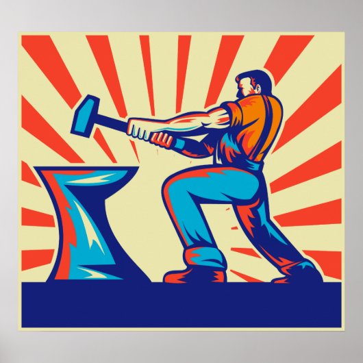 Blacksmith-werker met hamer en aambeeld poster (Voorkant)