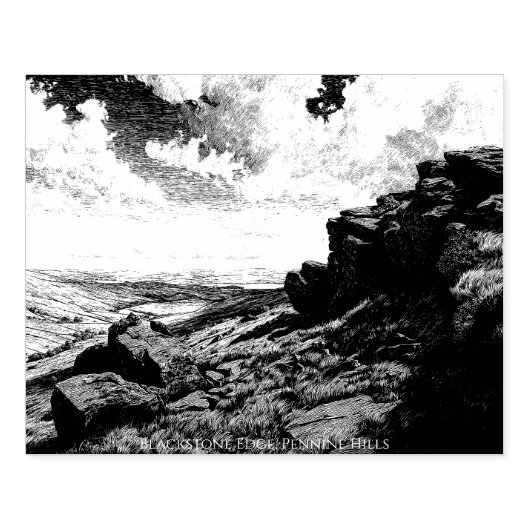 Blackstone Edge, Pennine Hills, schets Rubberstempel (Afrduk)