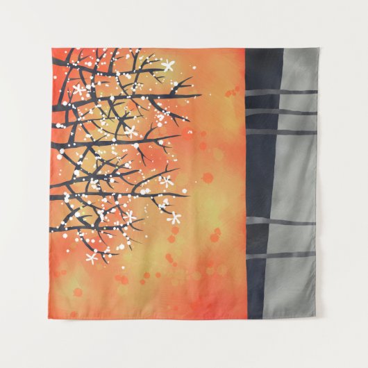 Blackthorn Blossom Spring Landscape Coral Wandkleed (Voorkant (horizontaal))