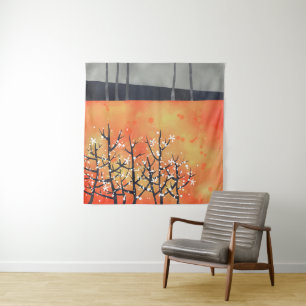 Blackthorn Blossom Spring Landscape Coral Wandkleed
