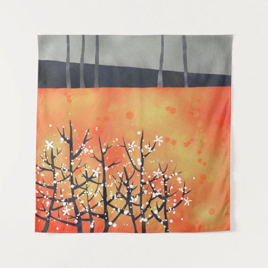 Blackthorn Blossom Spring Landscape Coral Wandkleed (Voorkant)