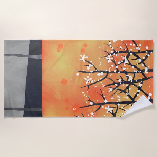 Blackthorn Blossom Spring Landscape Painting Strandlaken (Voorkant)