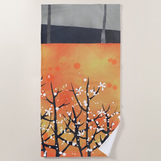 Blackthorn Blossom Spring Landscape Painting Strandlaken (Voorkant)