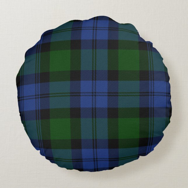 Blackwatch Tartan en Polignac Toile Rond Kussen (Achterkant)