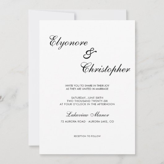 BlackWhite Classic Timeless Calligraphy Wedding Kaart (Voorkant)