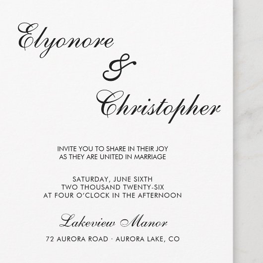BlackWhite Classic Timeless Calligraphy Wedding Kaart