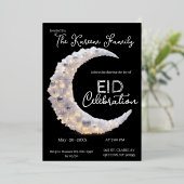  Blackwhite elegant Crescent Eid Party Invitation  Folie Feestdagenkaart (Staand Voorkant)