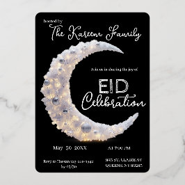 Blackwhite elegant Crescent Eid Party Invitation Folie Feestdagenkaart