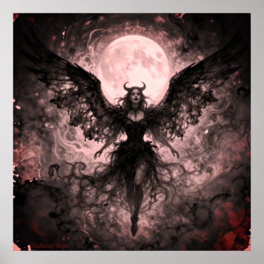 Blackwing Moon - AI Fantasie Digitale Kunstprint Poster (Voorkant)