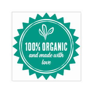 Blad 100% Biologisch Product Met Liefde Gemaakt Zelfinktende Stempel