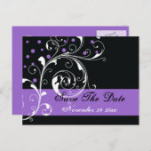 Blad Blad Zwart paarse bruiloft Save the Date Aankondigingskaart (Voorkant / Achterkant)