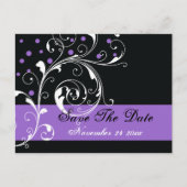 Blad Blad Zwart paarse bruiloft Save the Date Aankondigingskaart (Voorkant)