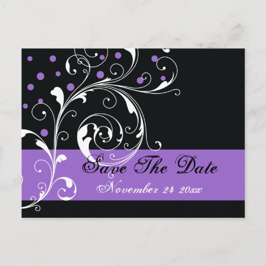 Blad Blad Zwart paarse bruiloft Save the Date Aankondigingskaart (Voorkant)