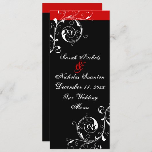 Blad Blad zwart, rode bruiloft kaart (Voorkant / Achterkant)