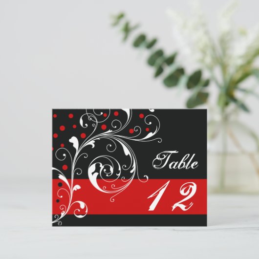Blad Blad zwart, rode bruiloft Tafelnummer (Staand voorkant)
