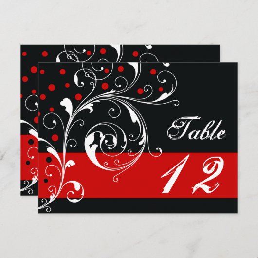 Blad Blad zwart, rode bruiloft Tafelnummer (Voorkant / Achterkant)