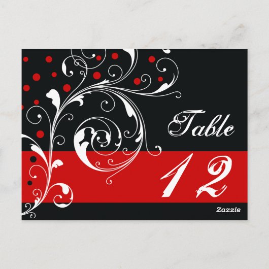 Blad Blad zwart, rode bruiloft Tafelnummer (Achterkant)