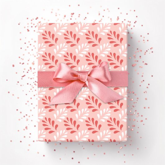 Blad Bloeiend Latwerk in Flamingo Cadeaupapier