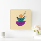 Blad boho illustratie vierkante klok (Huis)