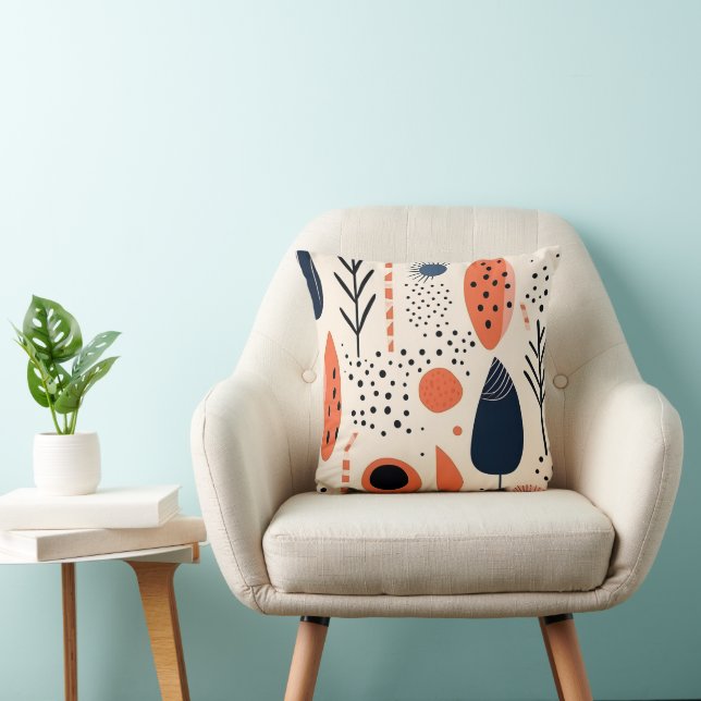 Blad boho patroon handgetekend minimale kleuren kussen (Stoel)