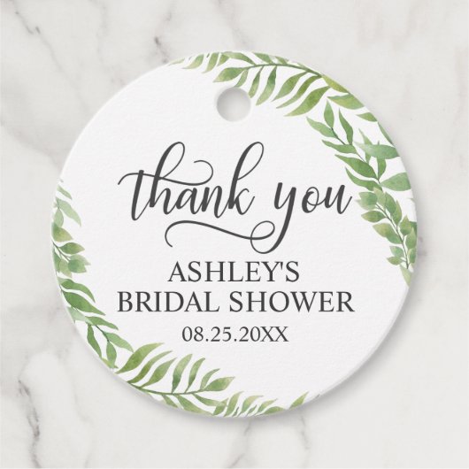 Blad Botanische Krans Bruidsjurk Dank Je Bedankjes Labels (Voorkant)