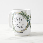 Blad Botanische krans Bruiloft gepersonaliseerd Koffiemok (Voorkant links)
