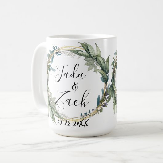 Blad Botanische krans Bruiloft gepersonaliseerd Koffiemok (Voorkant links)