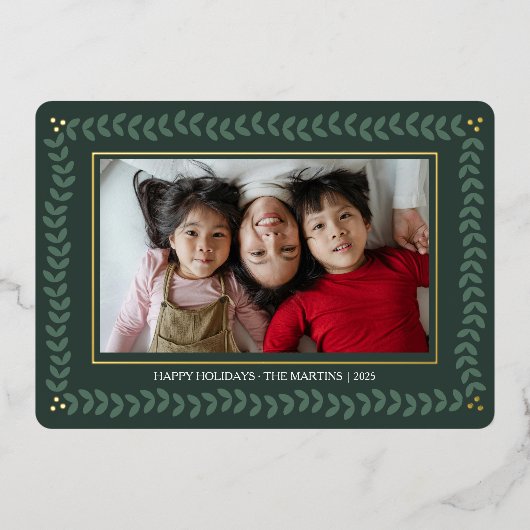 Blad botanische lijst feestdagen folie Kerst Kaart (Voorkant)