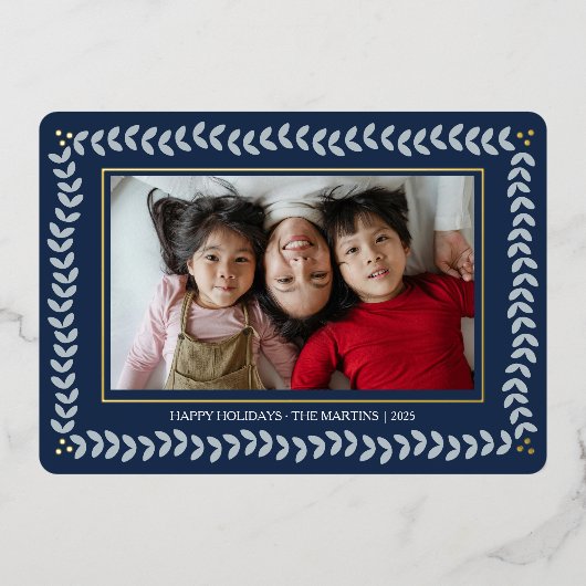 Blad botanische lijst feestdagen folie Kerst Kaart (Voorkant)