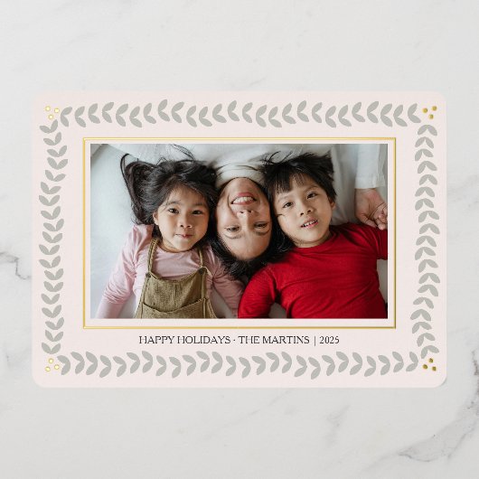 Blad botanische lijst feestdagen folie Kerst Kaart (Voorkant)