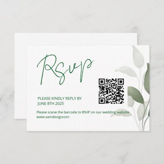 Blad bruiloft code RSVP kaartje (Voorkant / Achterkant)